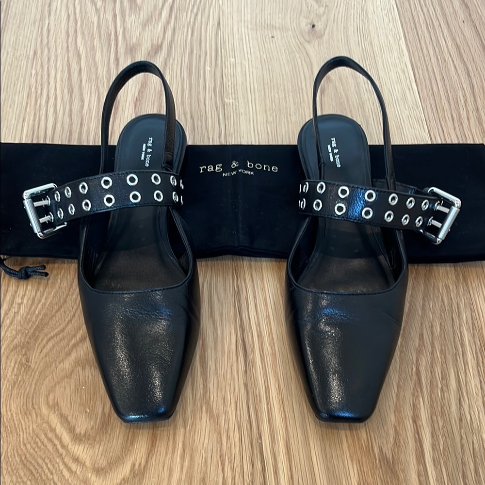 Rag & Bone Black Astra Leather Slingback Flats